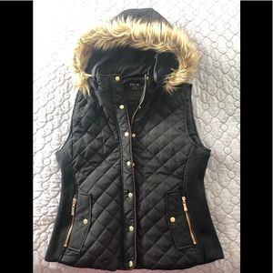 Black vest with fur-lined hood NWOT (never worn)
